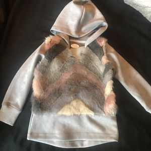 Faux Fur/Suede Hooded Sweatshirt